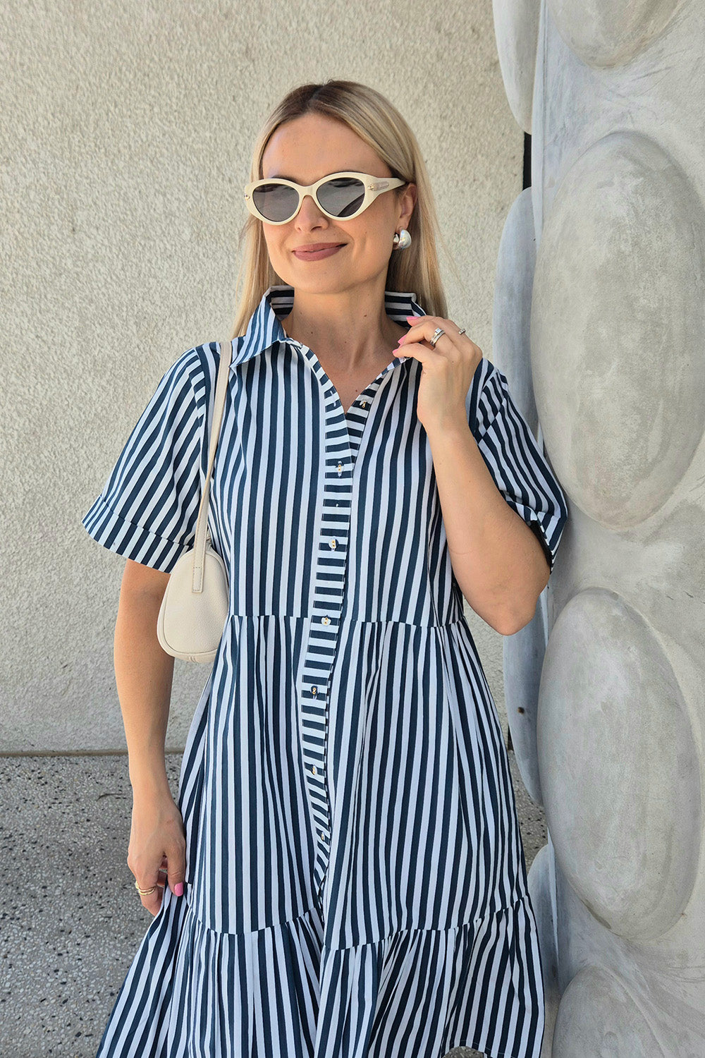 Ginette Short Dress in Navy Stripe