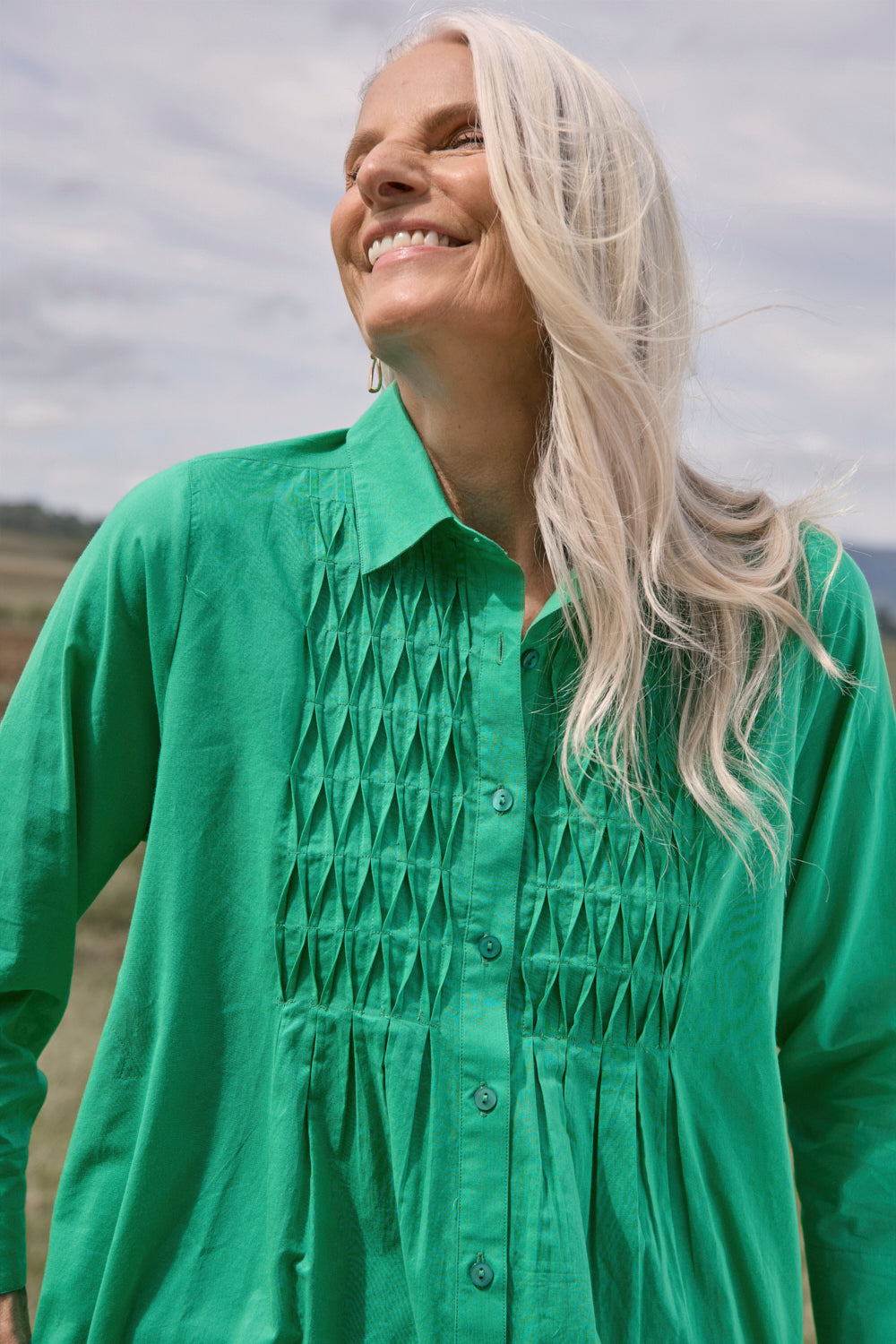 Vivienne Pintuck Blouse in Emerald