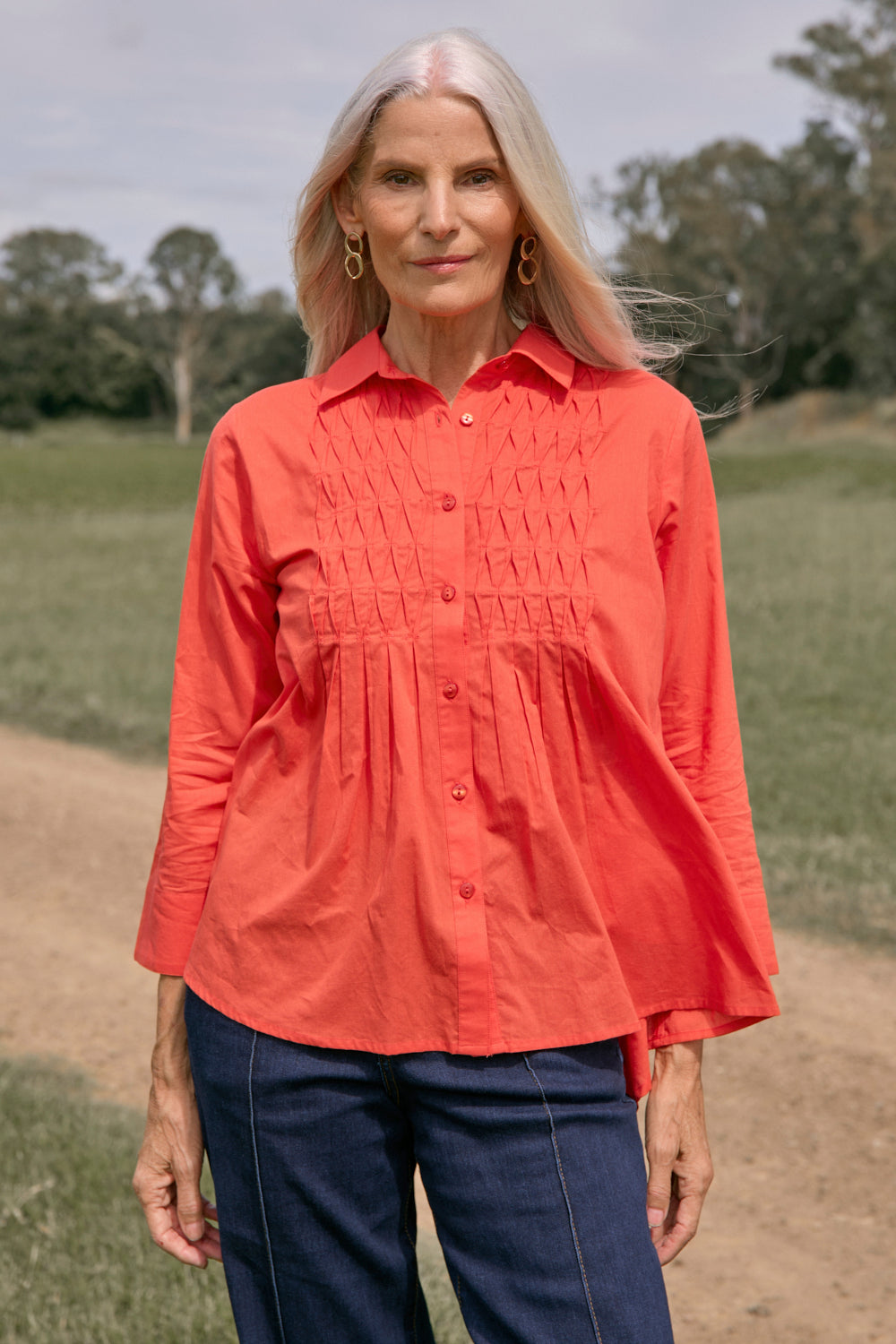 Vivienne Pintuck Blouse in Burnt Orange