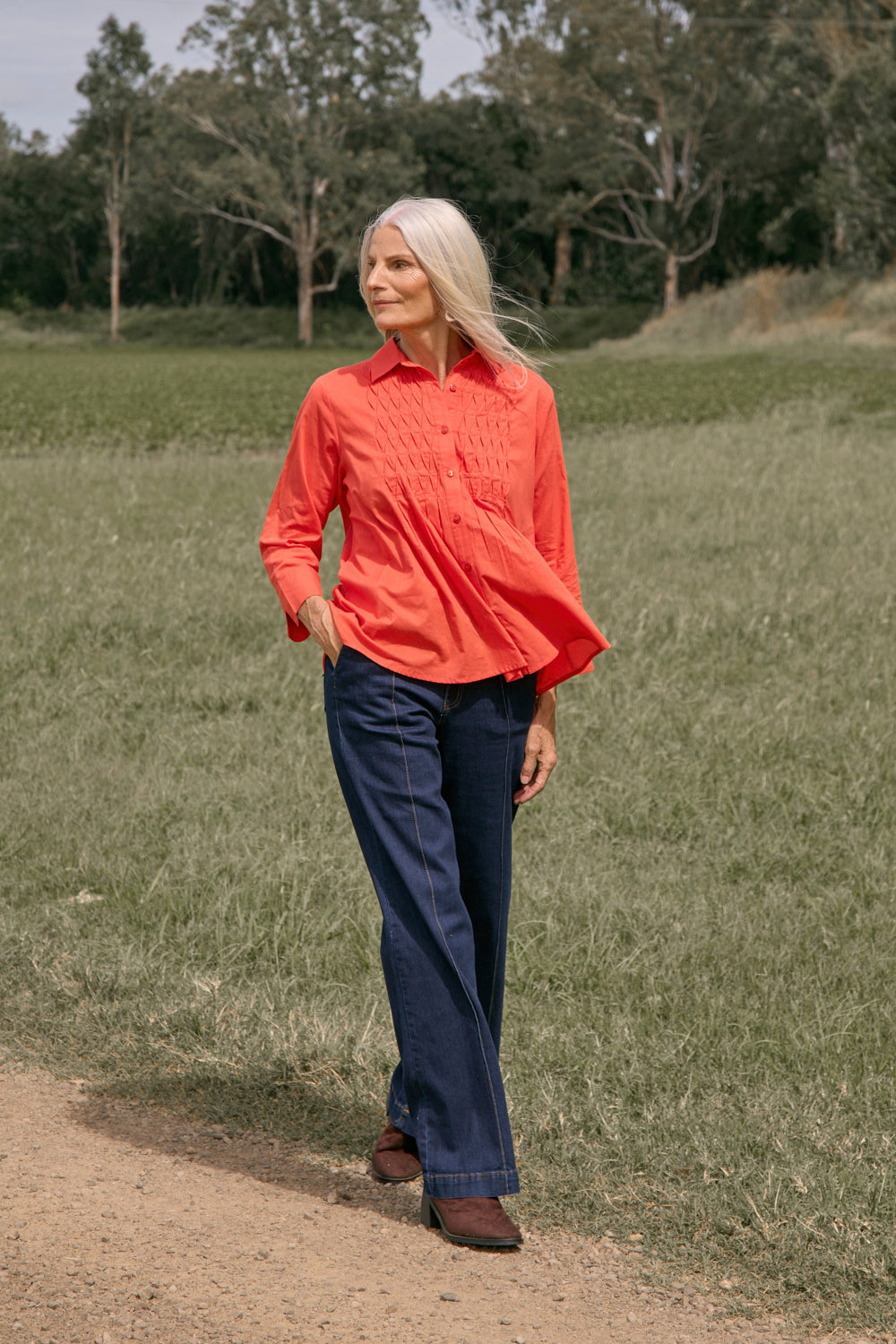 Vivienne Pintuck Blouse in Burnt Orange