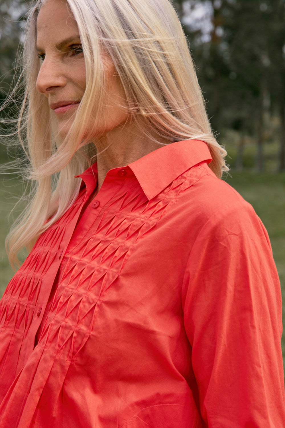 Vivienne Pintuck Blouse in Burnt Orange