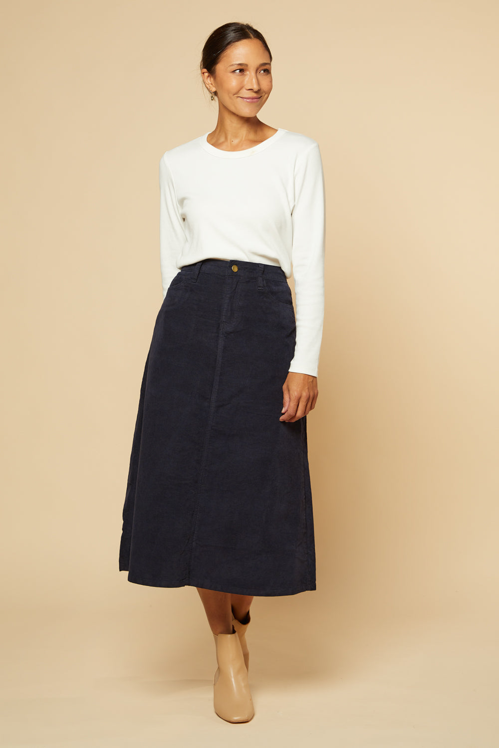 Adrift A-Line Brushed Cotton Skirt in Navy