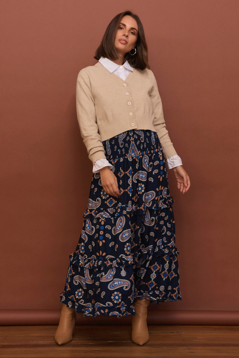 Aaliyah Frill Skirt in Navy Filigree