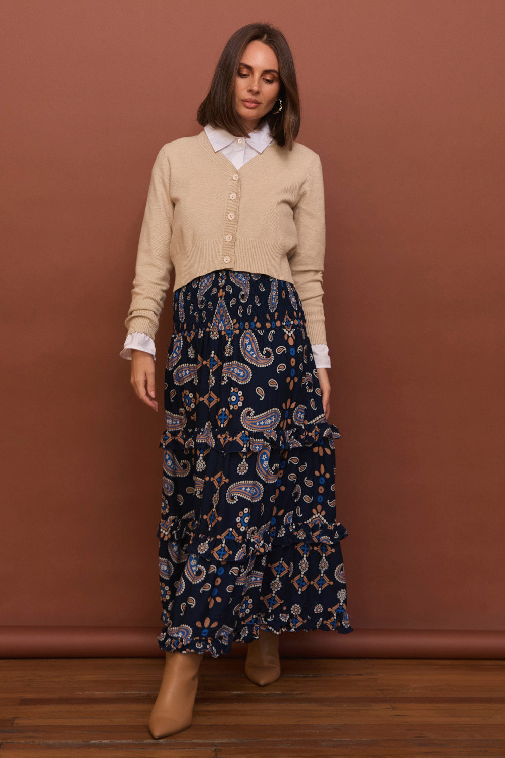 Aaliyah Frill Skirt in Navy Filigree