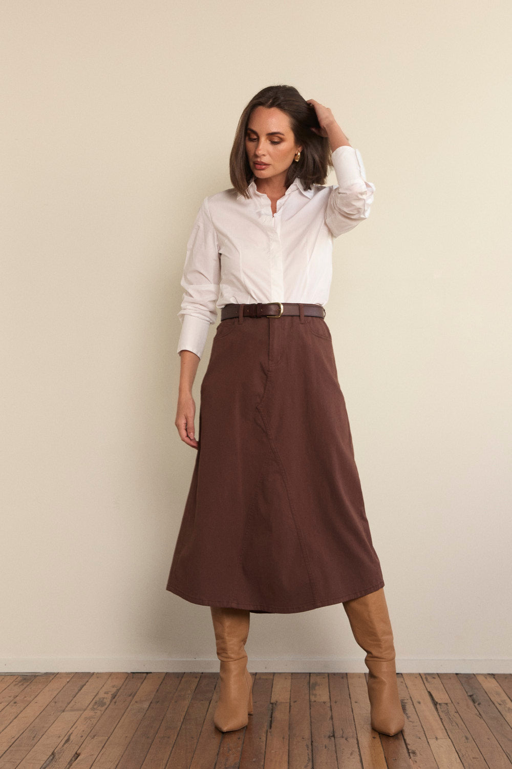 Stretch A-Line Skirt in Chocolate