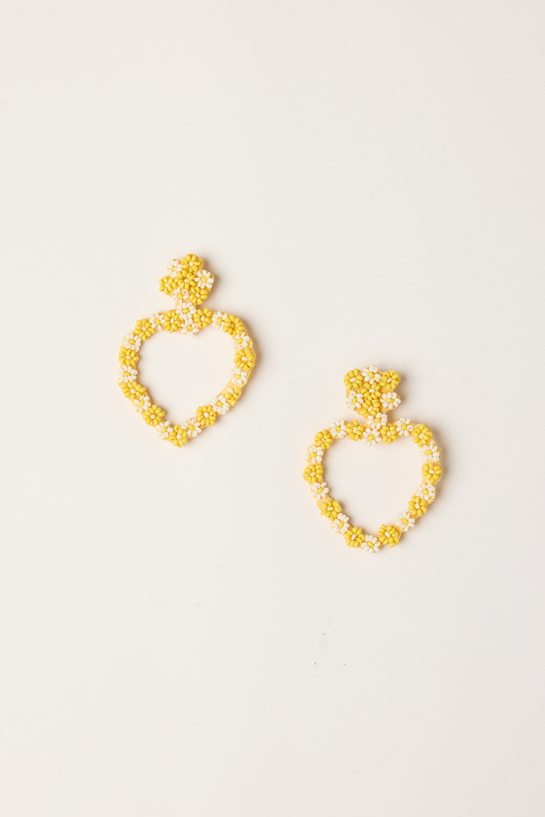Flower Heart Beaded Earrings in Light Yellow
