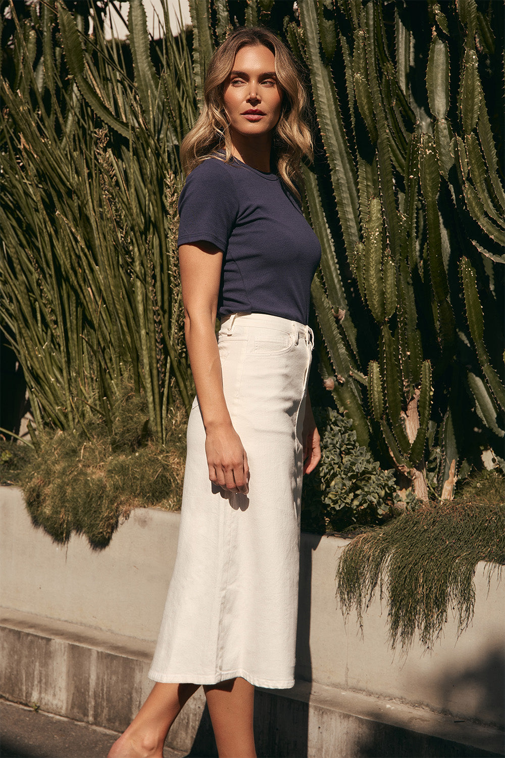 Adrift Denim A-Line Skirt in White