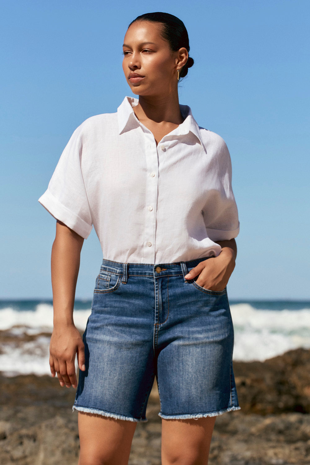 Adrift Denim Cut Off Shorts in Mid Wash