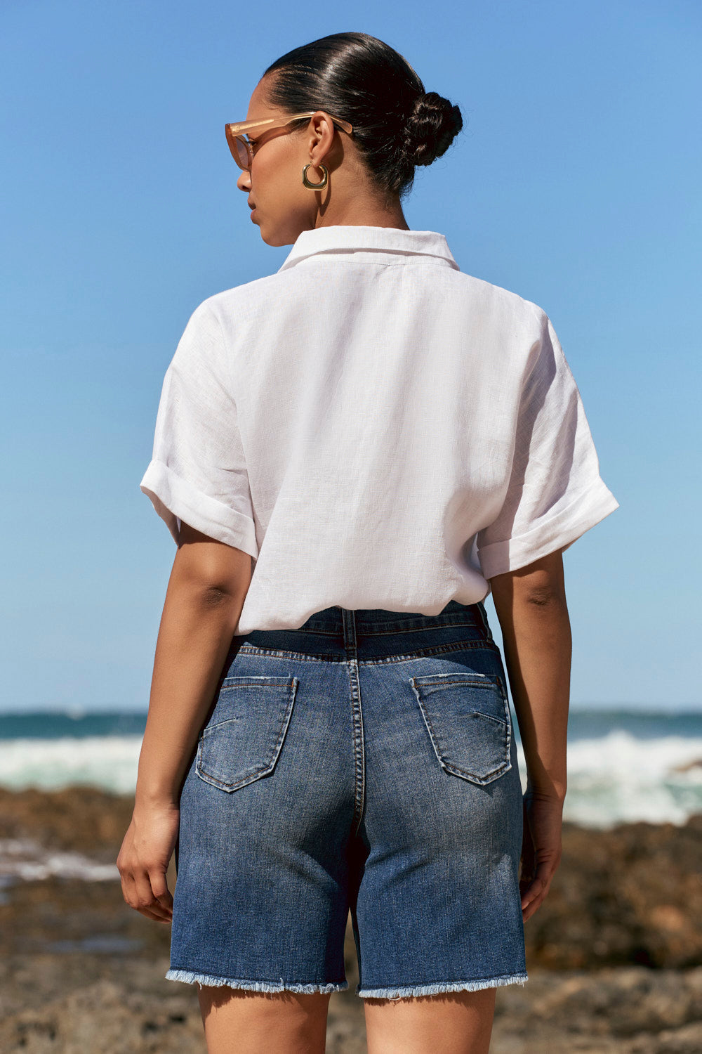 Adrift Denim Cut Off Shorts in Mid Wash