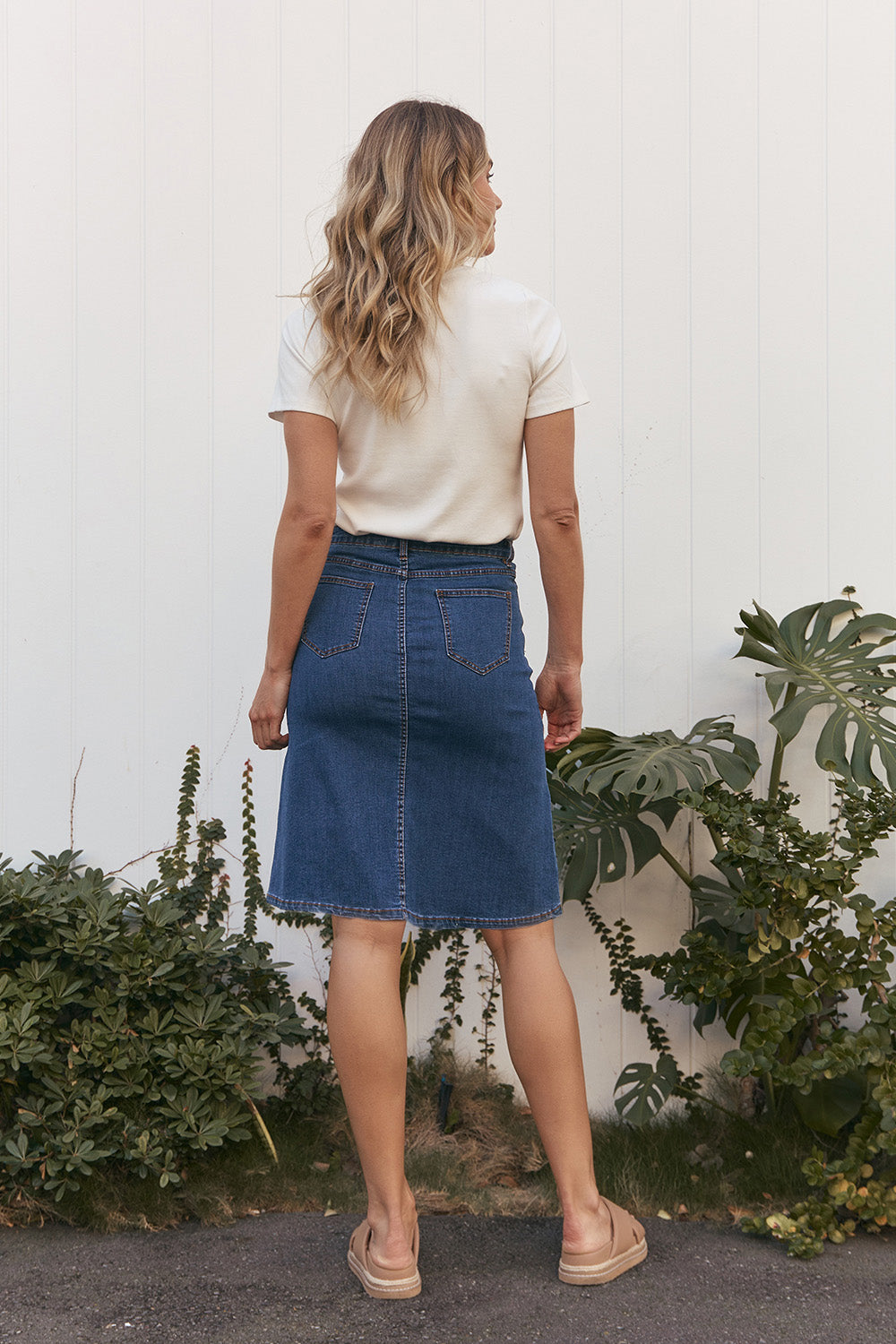 Adrift Denim Short A-Line Skirt in Mid Wash