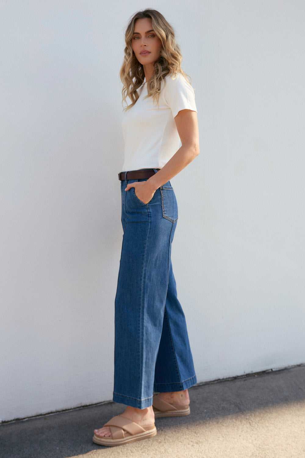 Adrift Denim Wide Leg Jeans in Mid Wash