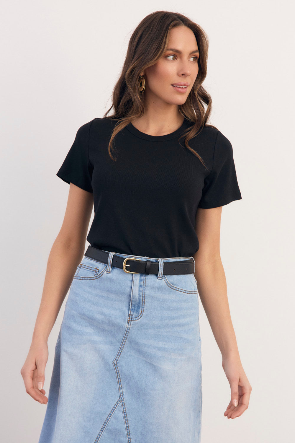 Adrift Ribbed Tee in Black