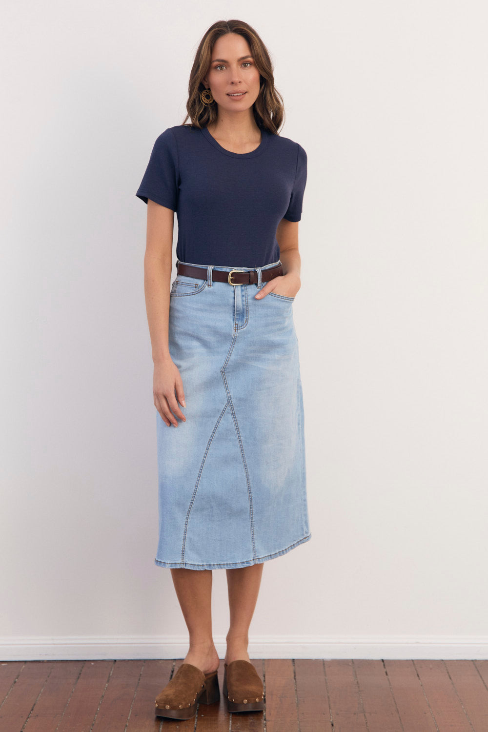 Adrift Ribbed Tee in Navy