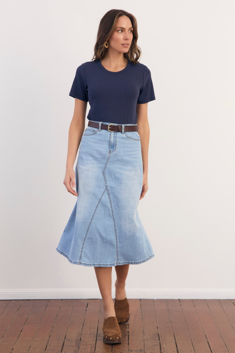 Adrift Ribbed Tee in Navy