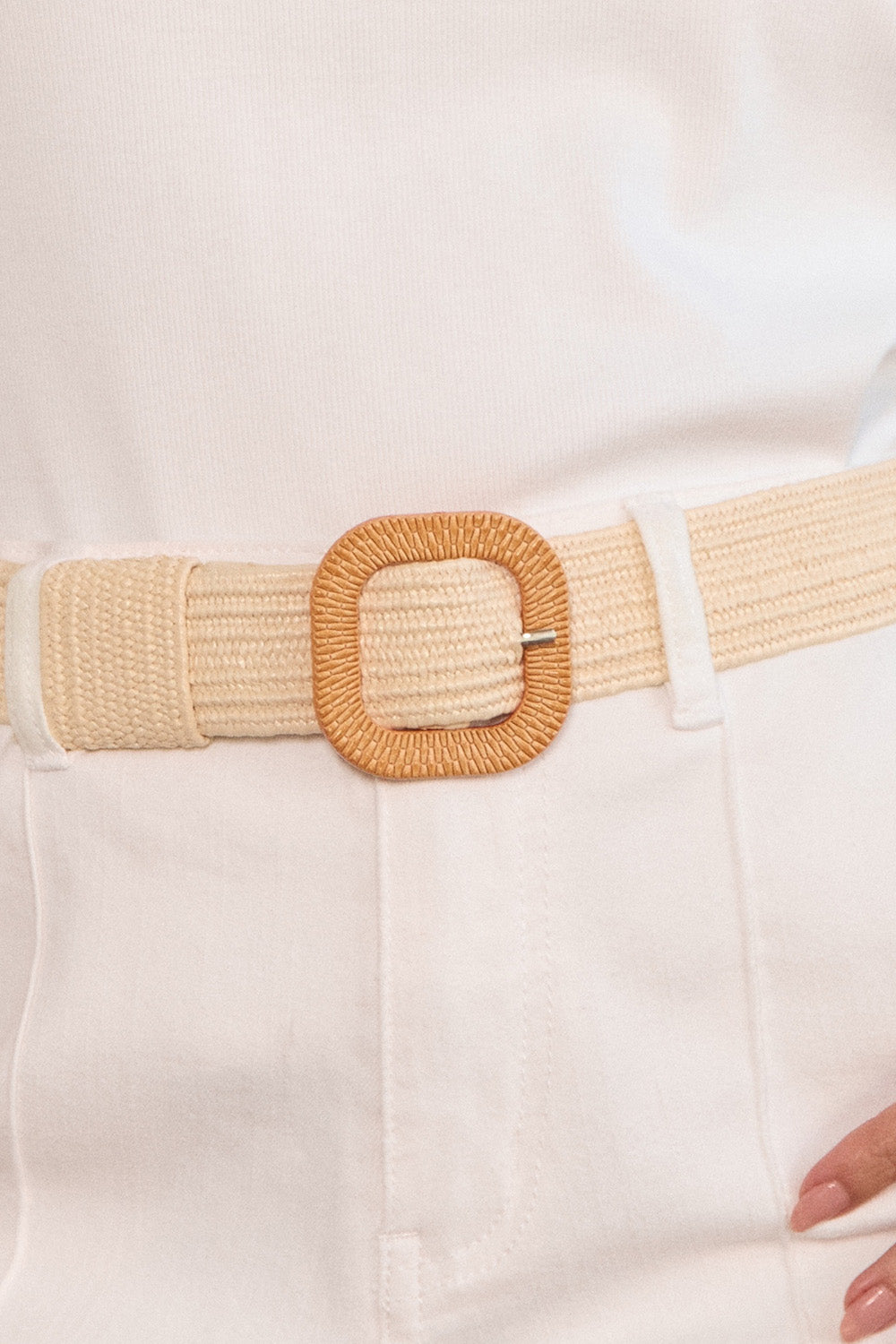 Adrift Stretch Belt in Natural Raffia with plastic buckle and adjustable closure, Adrift Clothing