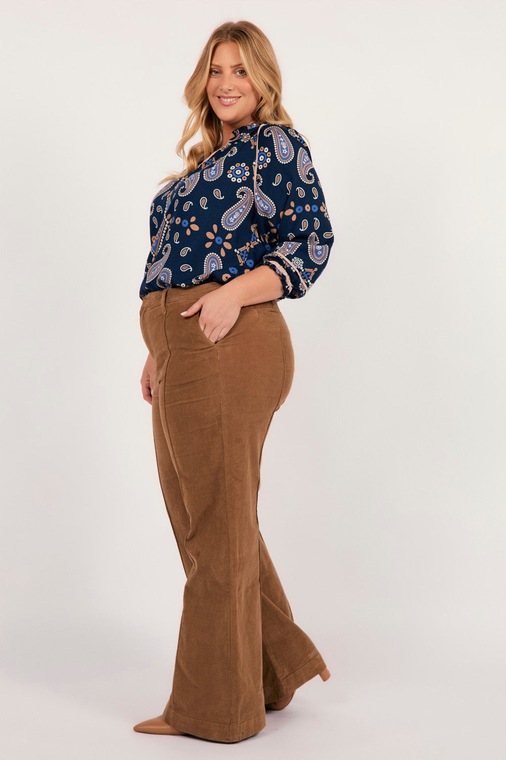 Adrift Wide Leg Brushed Cotton Pant in Camel