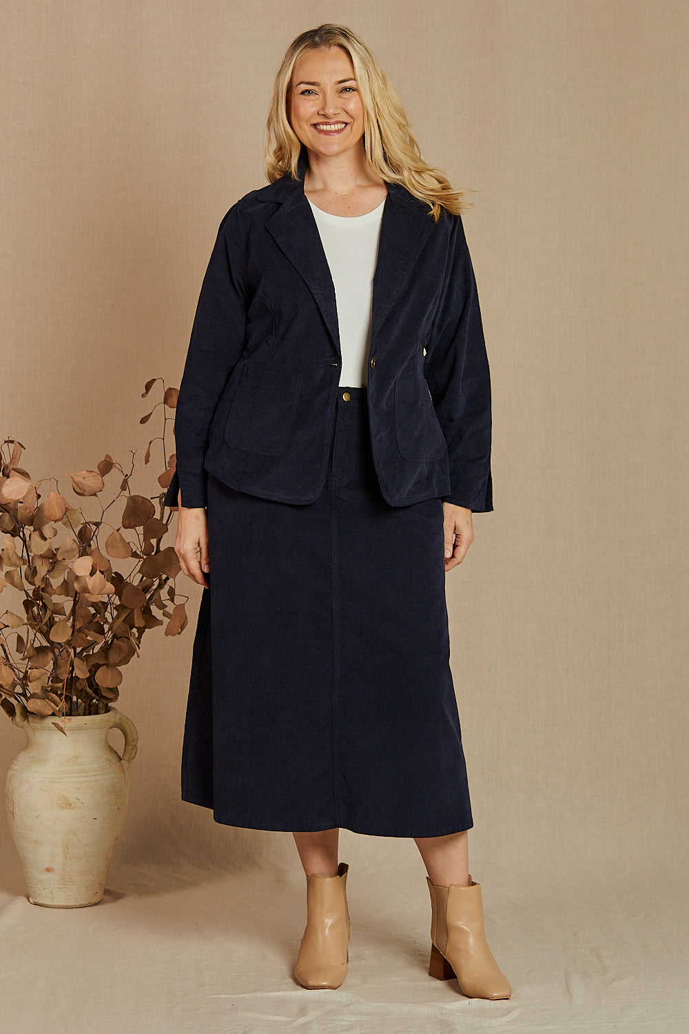 Adrift Relaxed Brushed Cotton Blazer in Navy, Jacket - Adrift Clothing