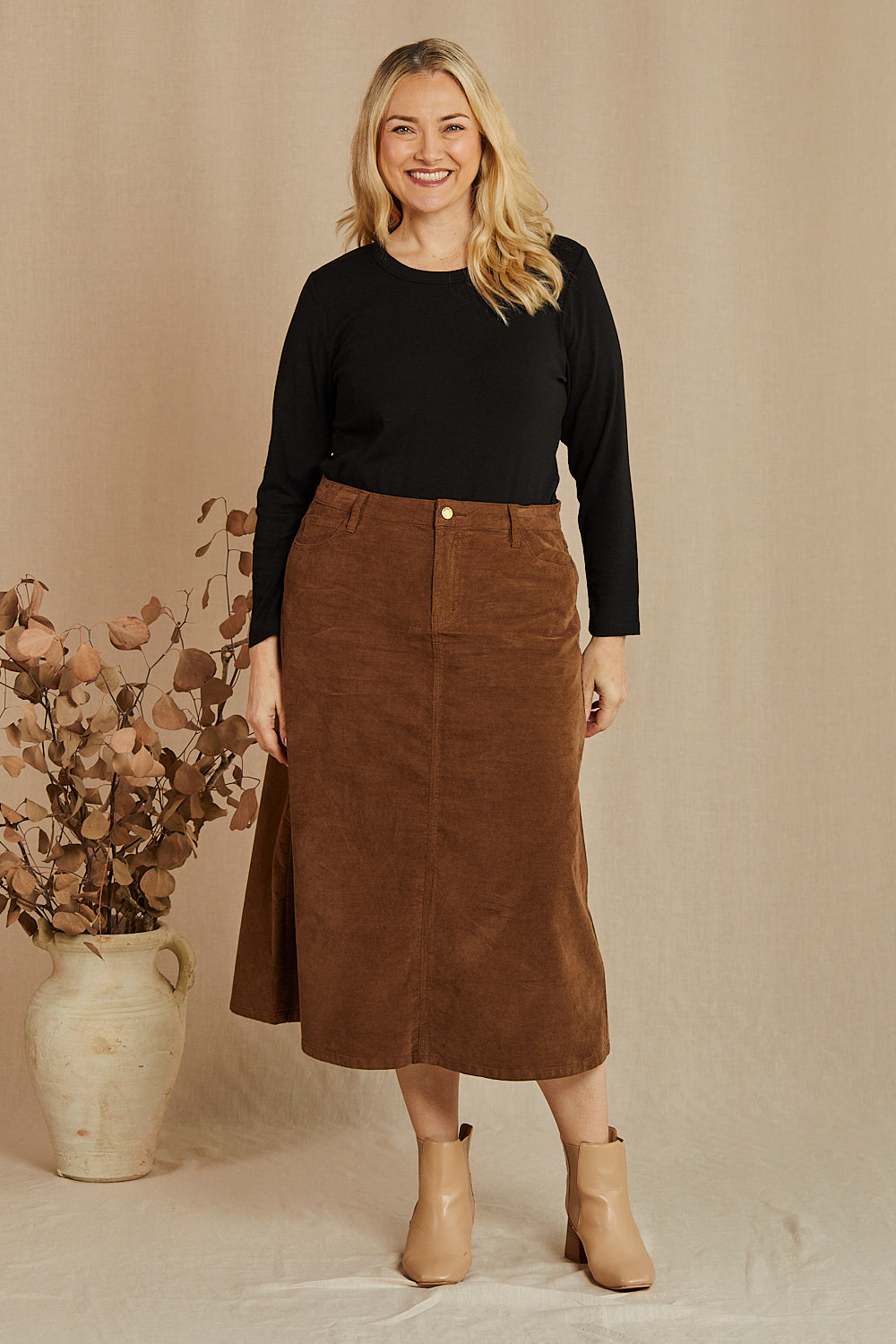 Adrift A-Line Brushed Cotton Skirt in Chocolate