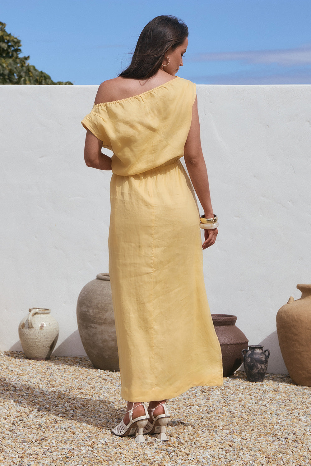 Alice Linen Drop Shoulder Dress in Buttery Yellow