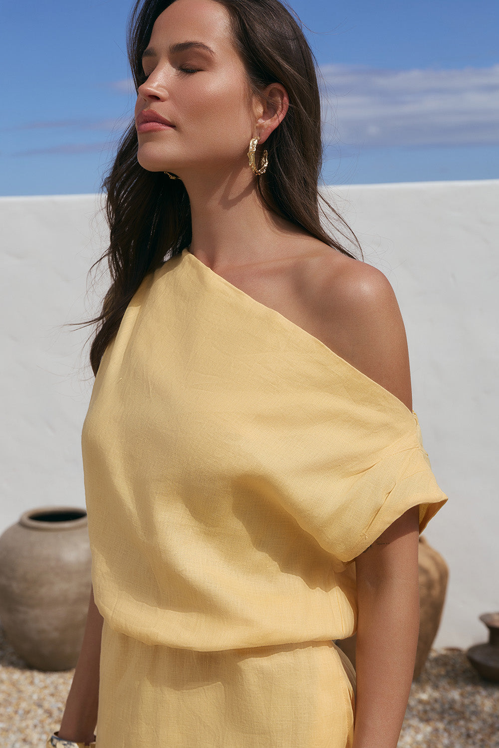 Alice Linen Drop Shoulder Dress in Buttery Yellow