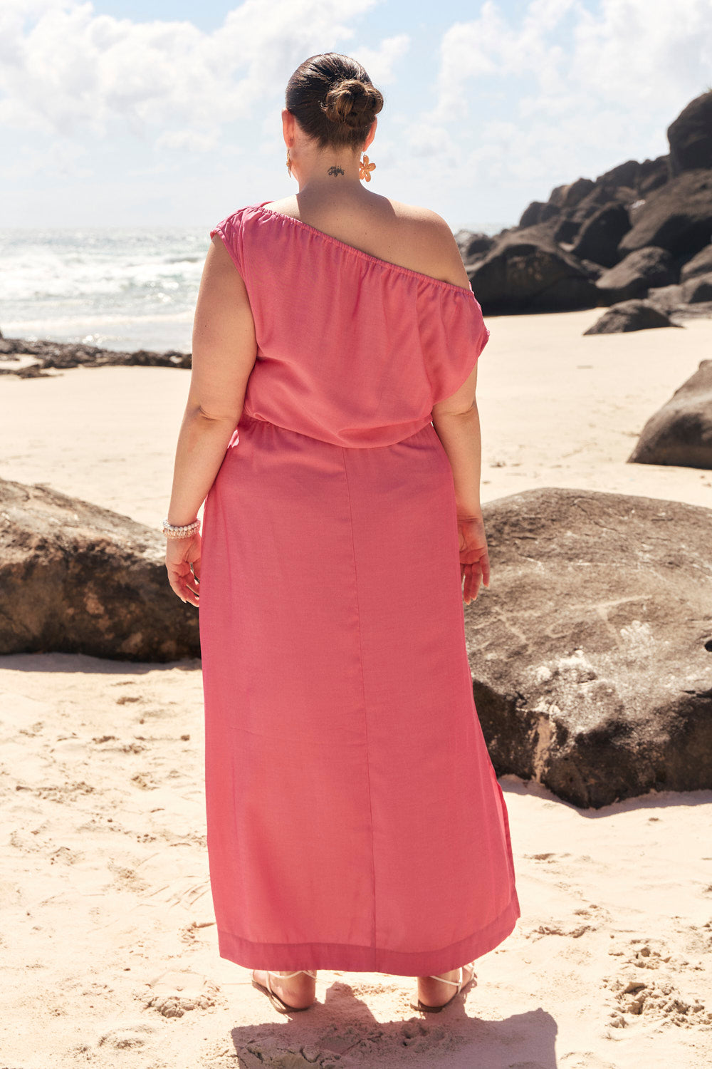 Alice Drop Shoulder Dress in Flamingo