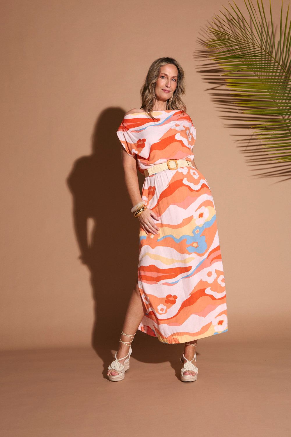 Alice Drop Shoulder Maxi Dress in Solene Orange