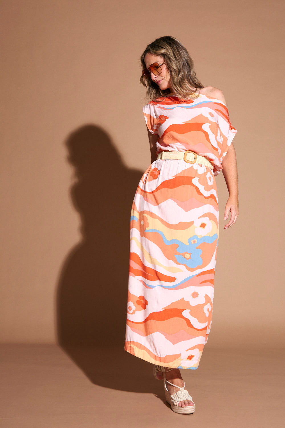 Alice Drop Shoulder Maxi Dress in Solene Orange