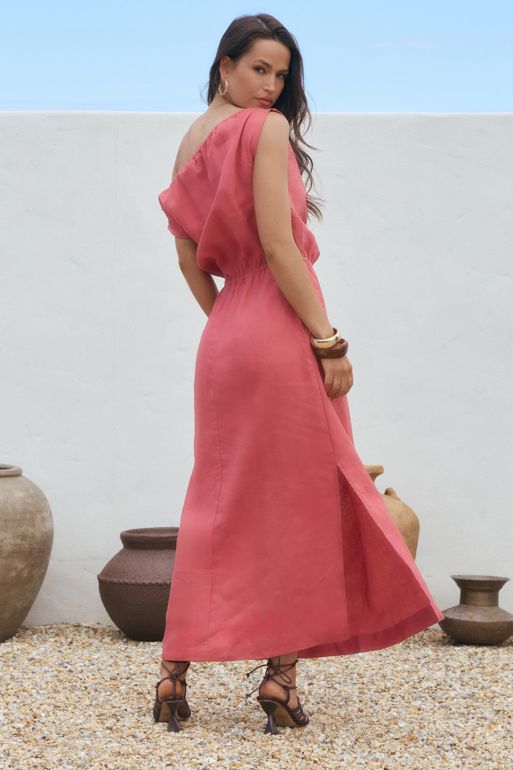 Alice Linen Drop Shoulder Dress in Vintage Rose