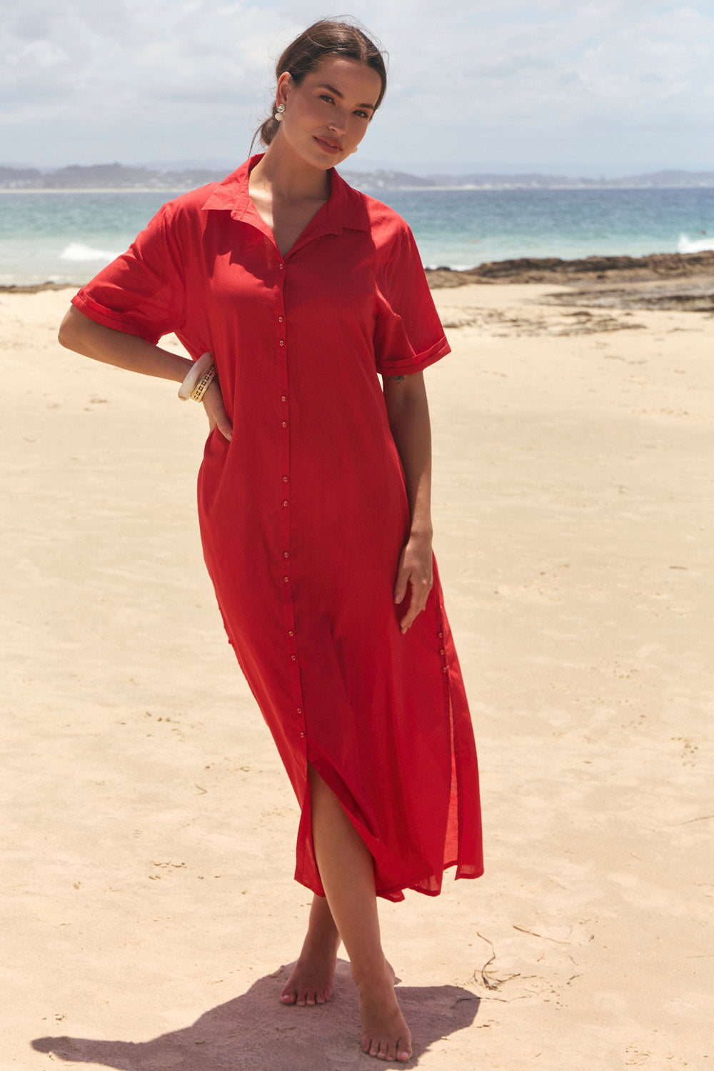 Amani Collared Dress in Racing Red