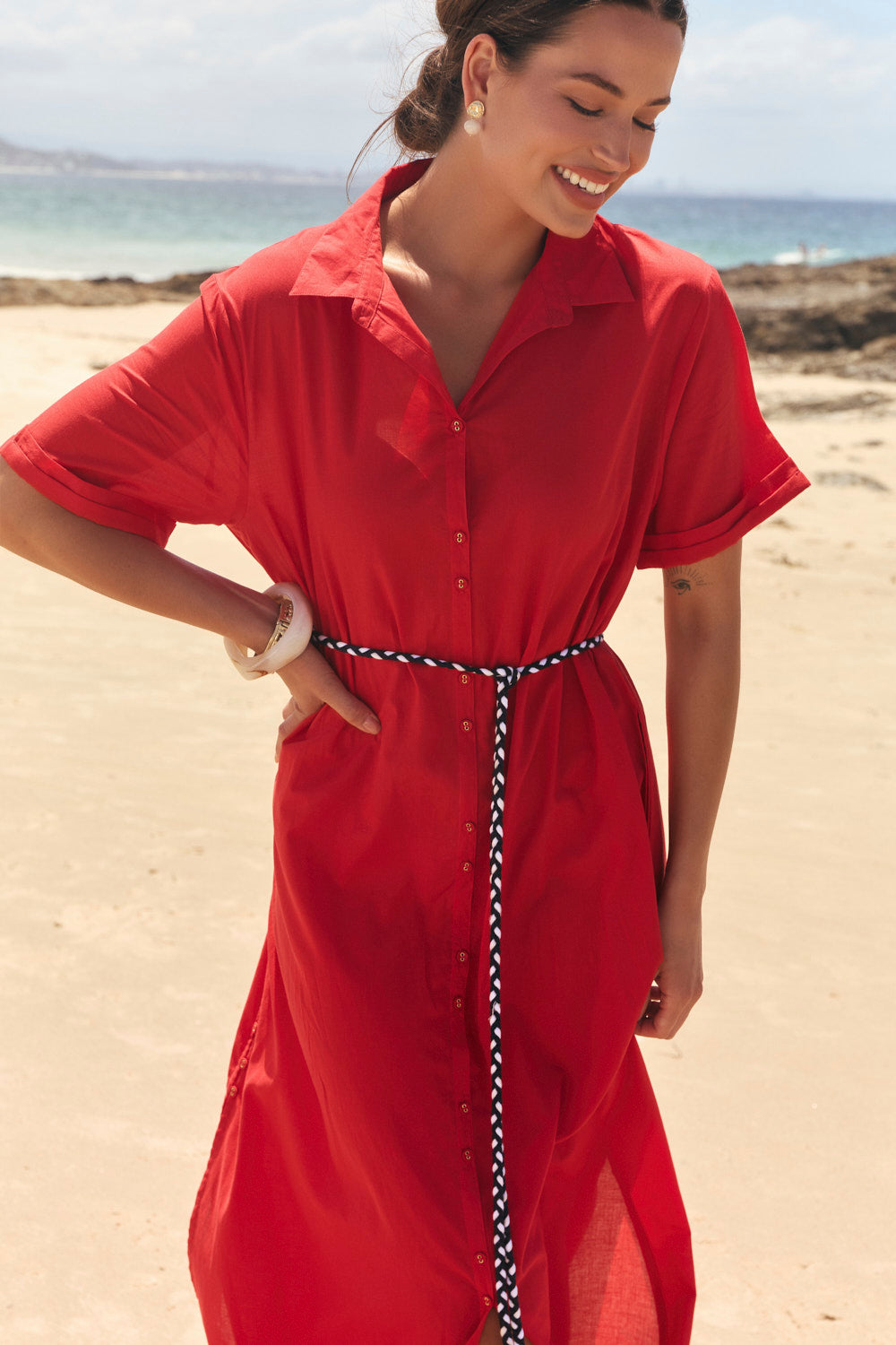 Amani Collared Dress in Racing Red