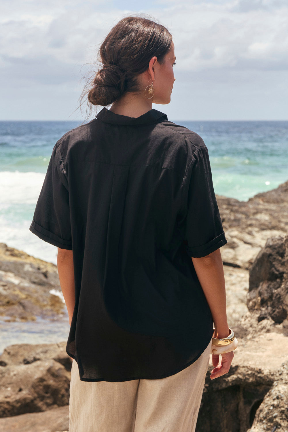 Amani Short Sleeve Cotton Shirt in Black