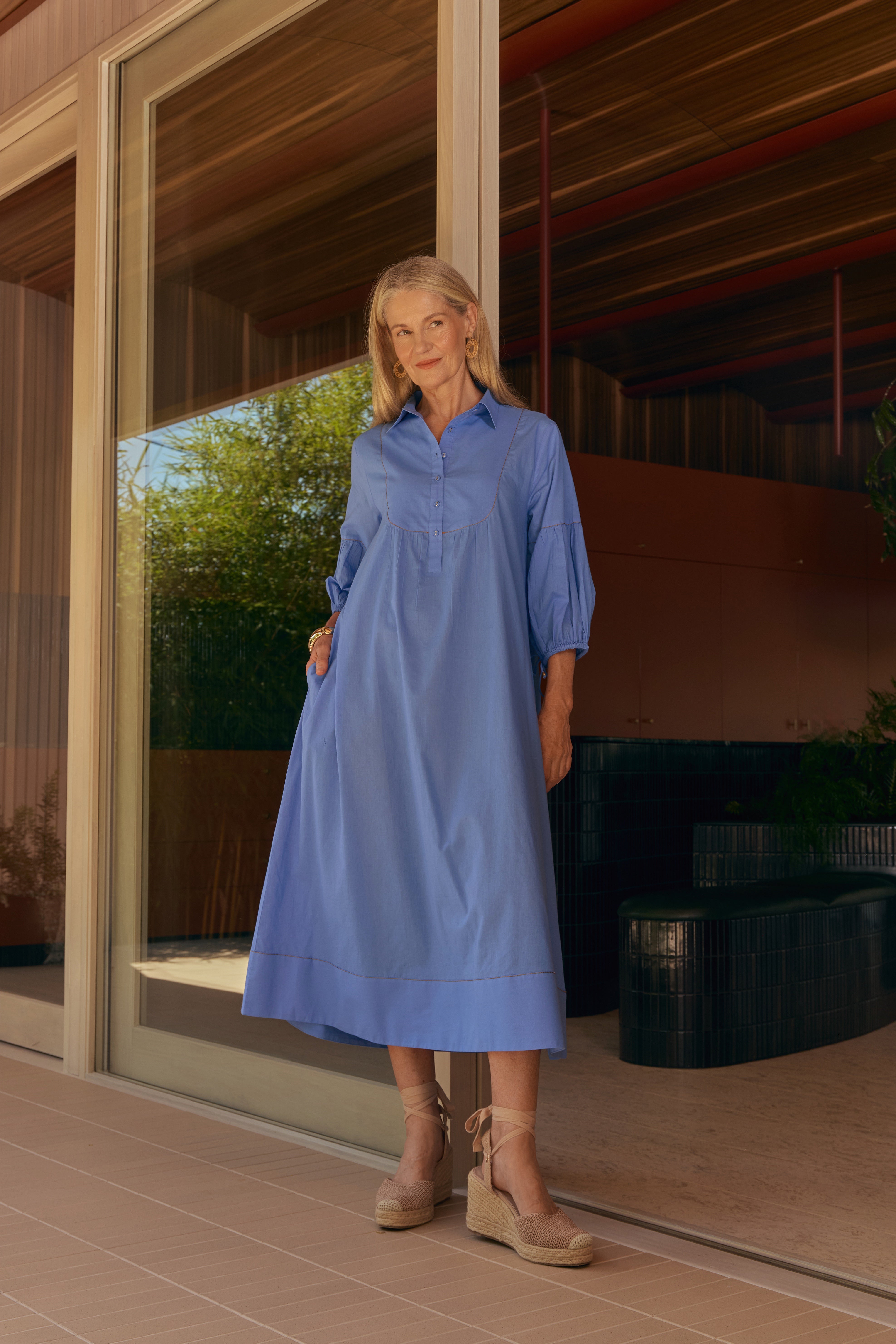 Anya Collared Smock Dress in Seabreak