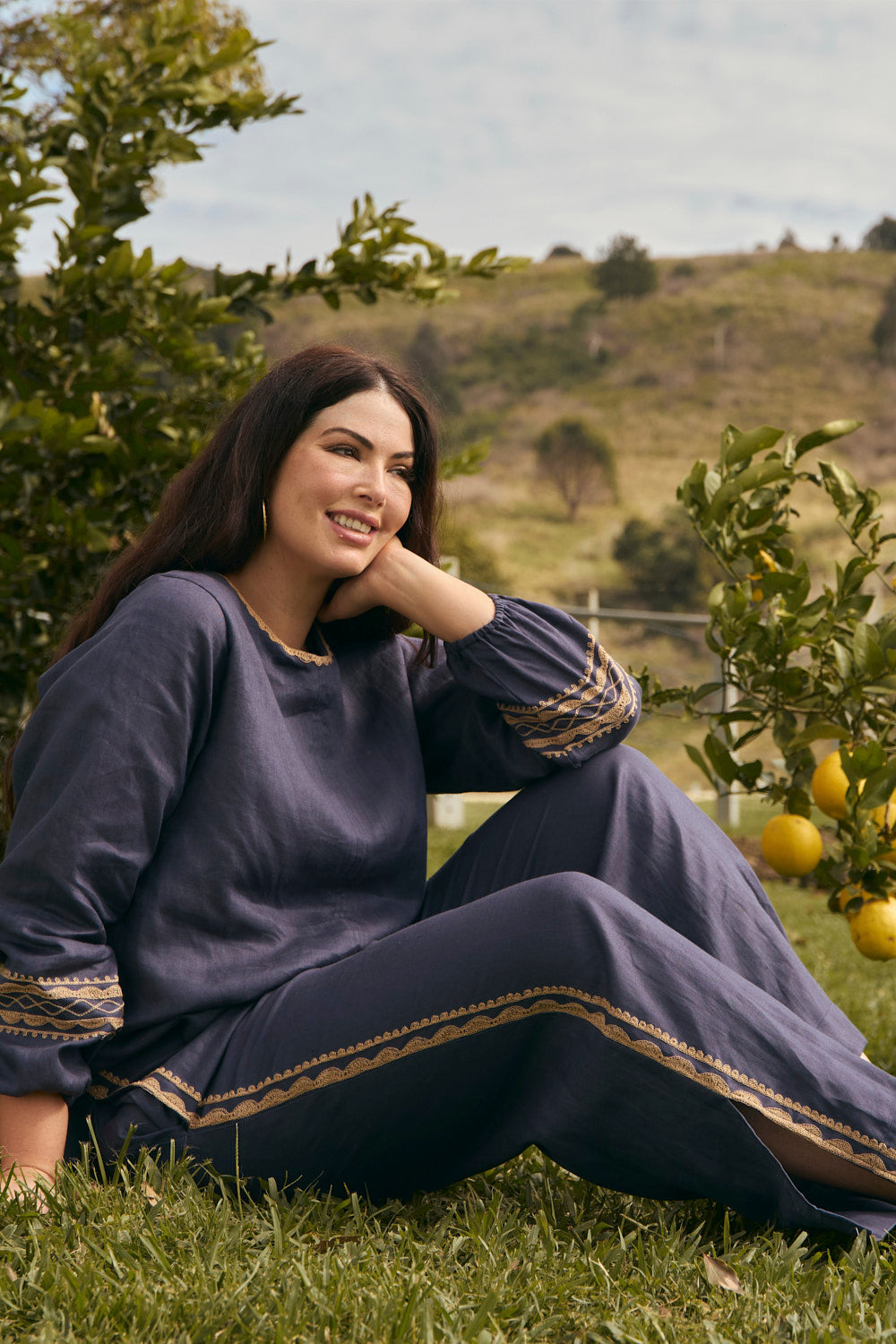 Audrey Linen Blouse in Slate