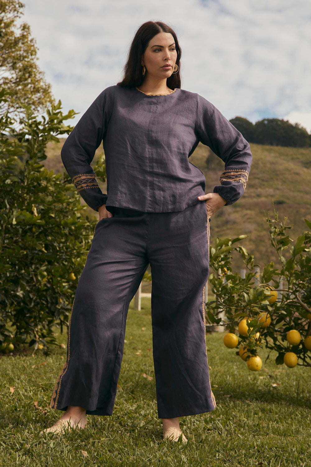 Audrey Linen Blouse in Slate