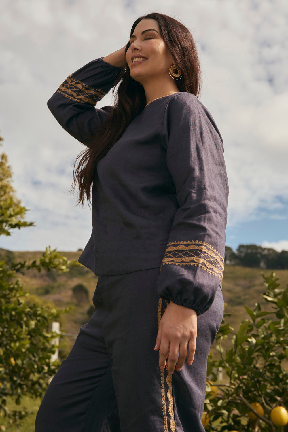 Audrey Linen Blouse in Slate