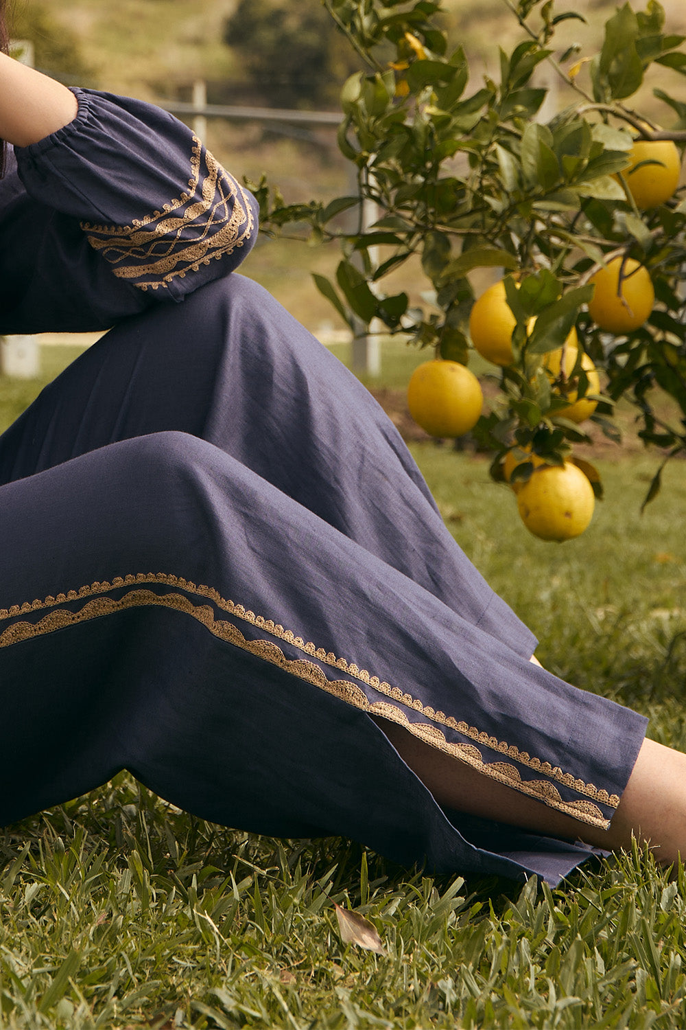 Camille Linen Split Pant in Slate