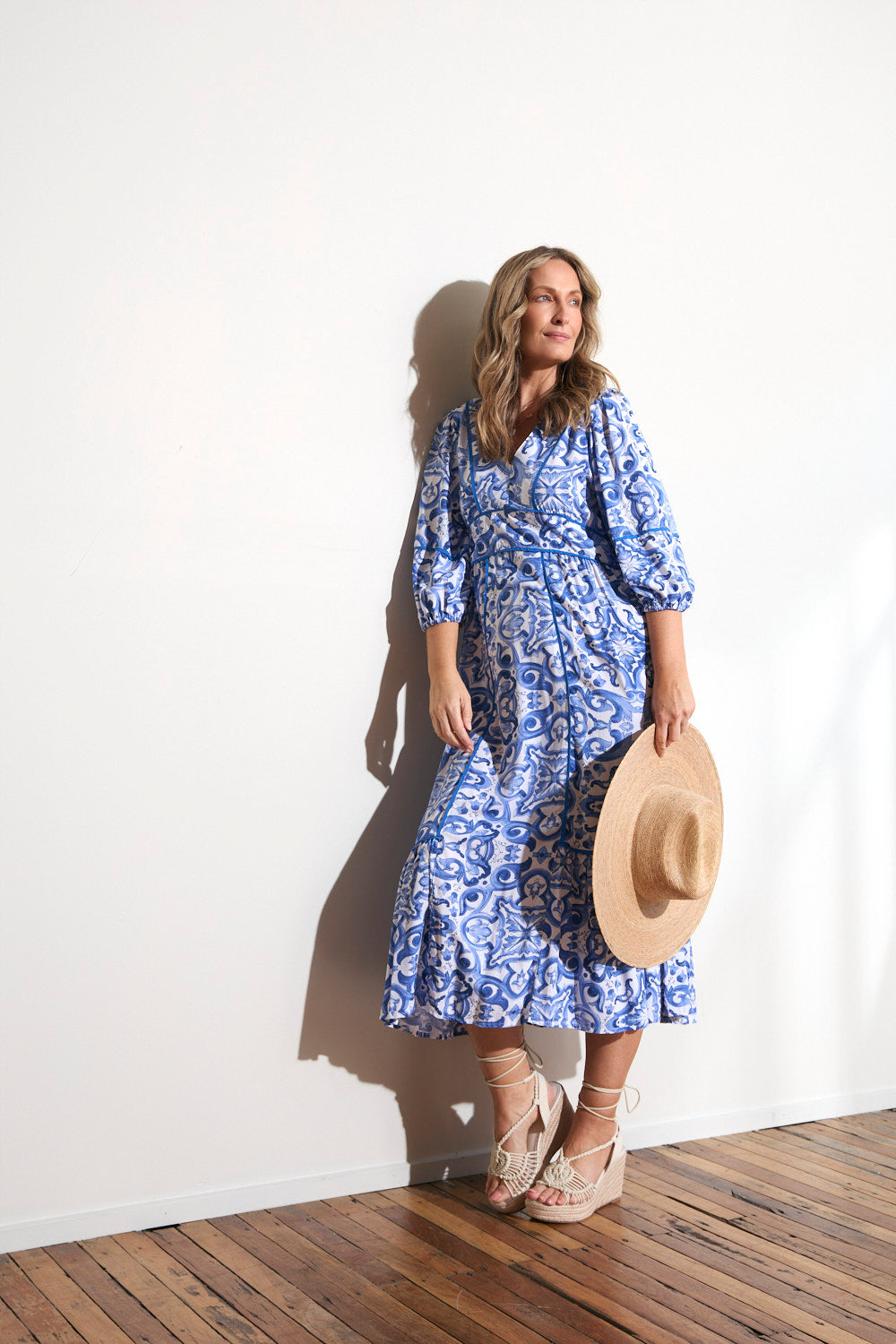 Aurora Panelled Dress in Blue Bijou