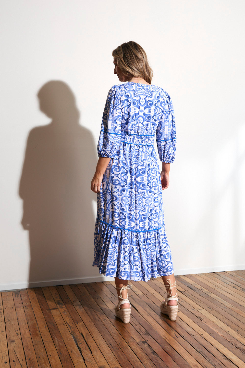 Aurora Panelled Dress in Blue Bijou