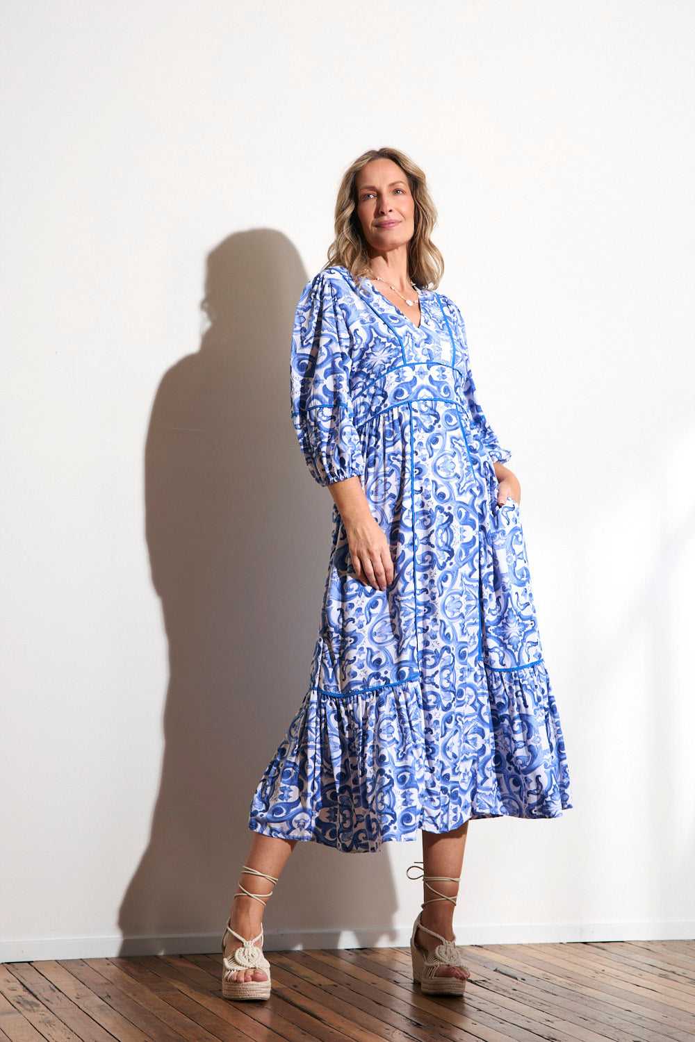 Aurora Panelled Dress in Blue Bijou