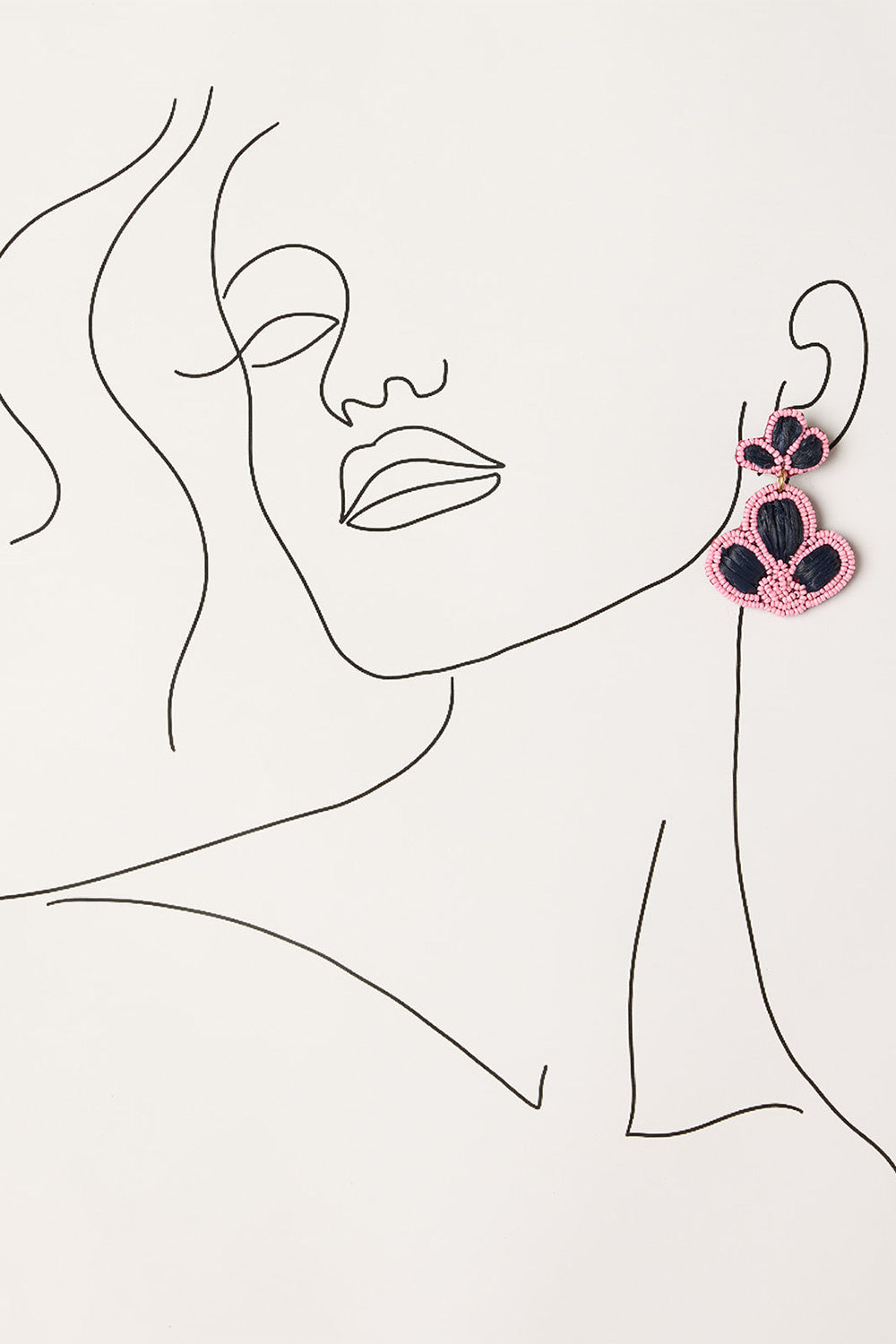 Beaded Flower Drops Earring in Pink & Navy