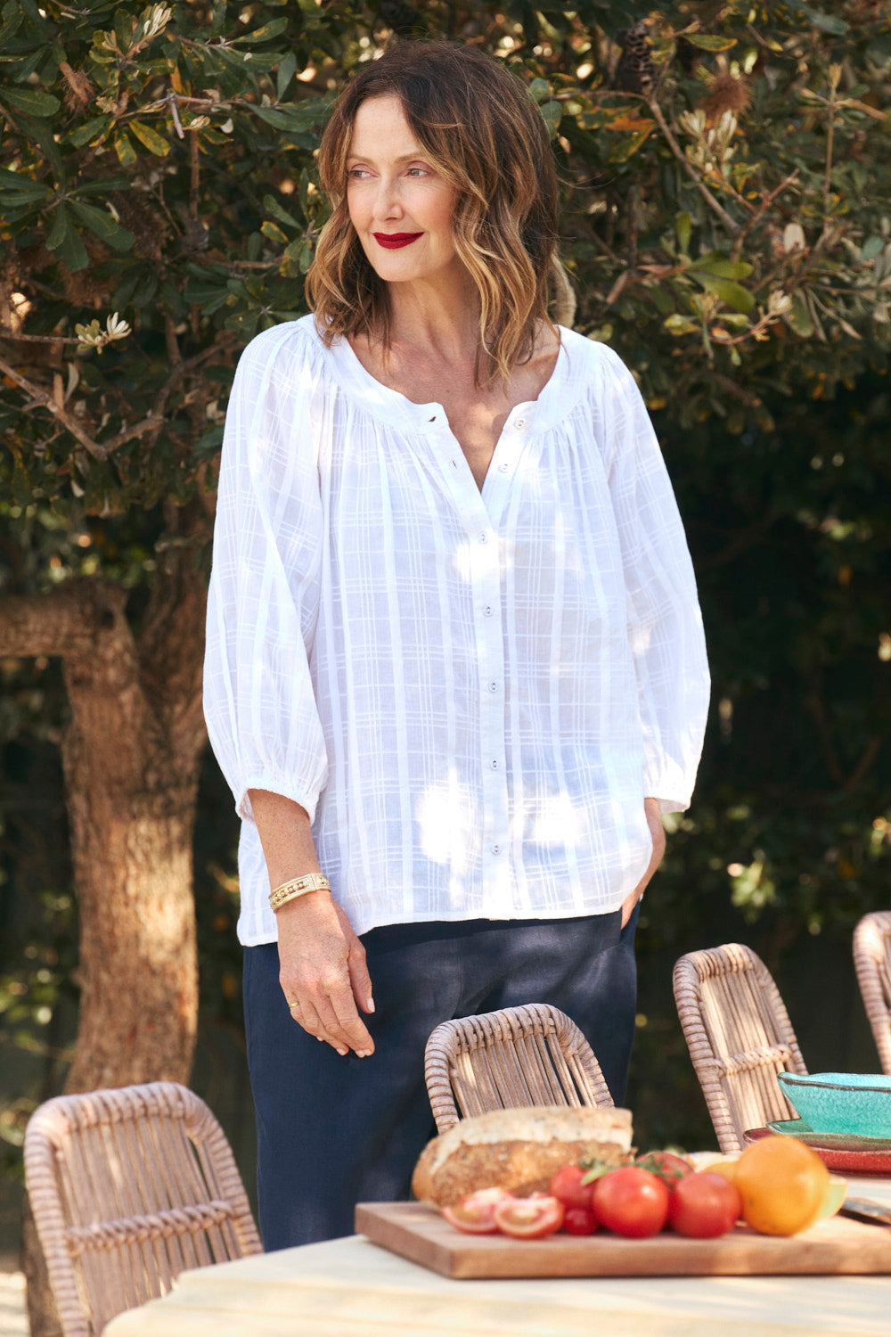 Bethan Blouse in White Dobby