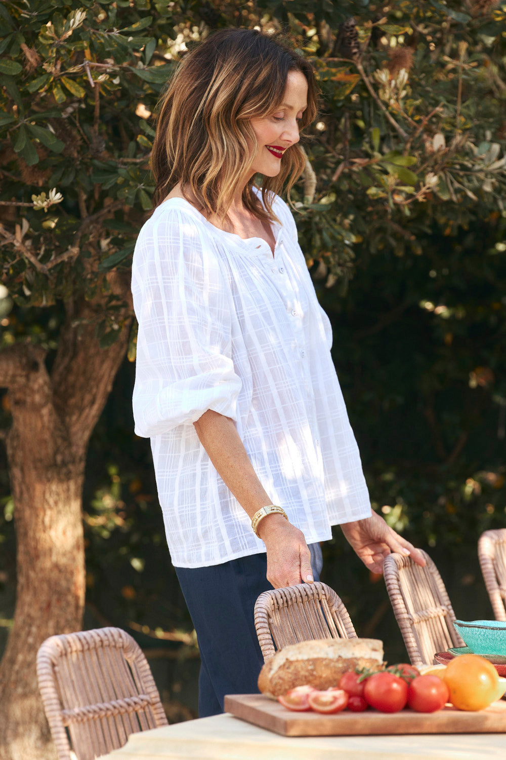 Bethan Blouse in White Dobby
