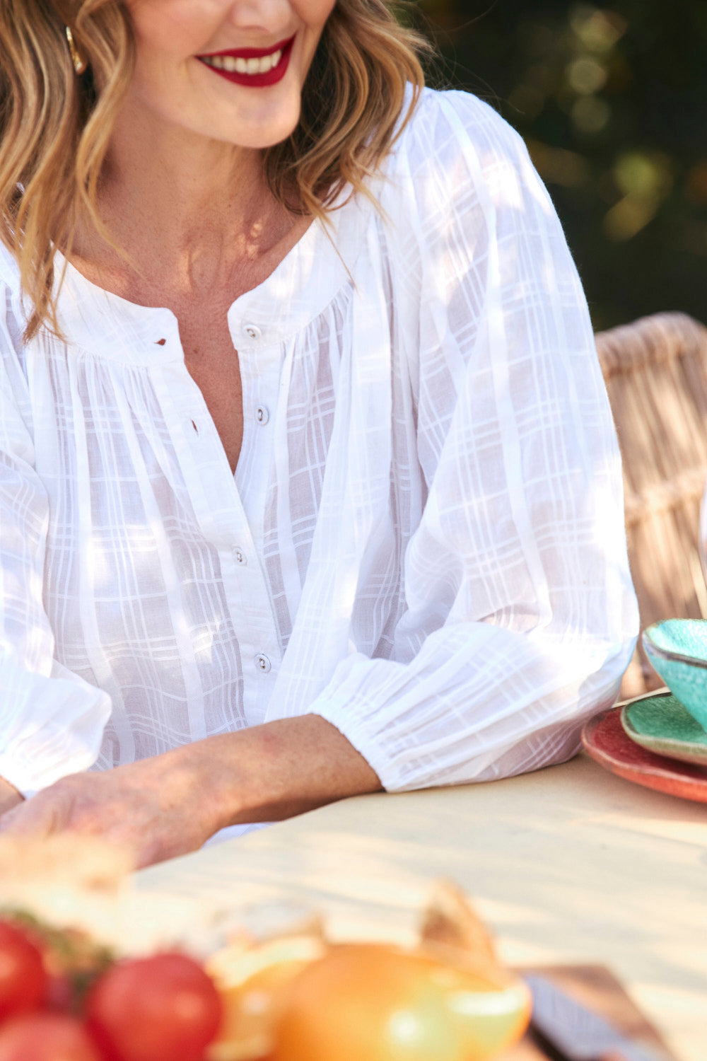Bethan Blouse in White Dobby