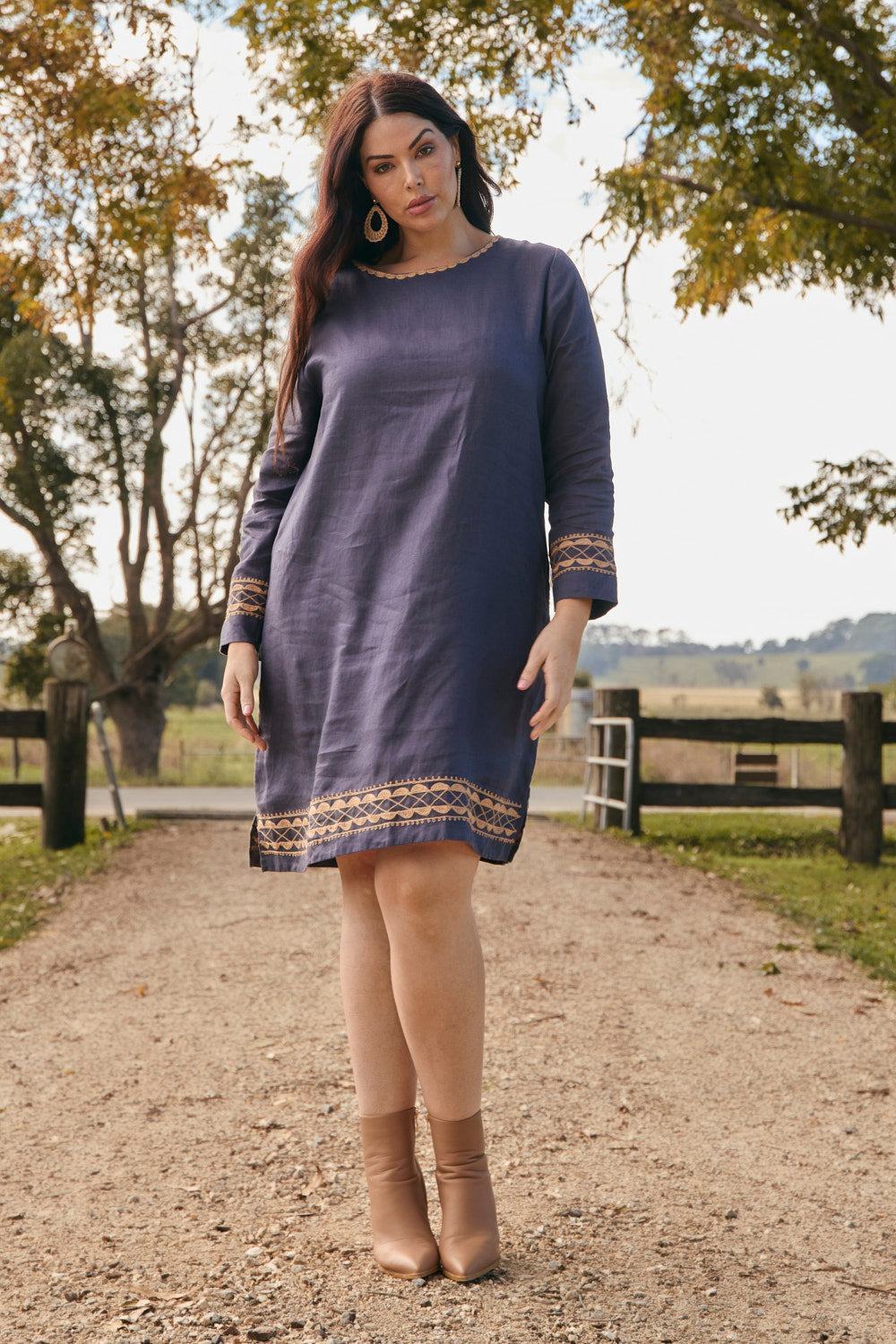 Boatneck Linen Shift Dress in Slate