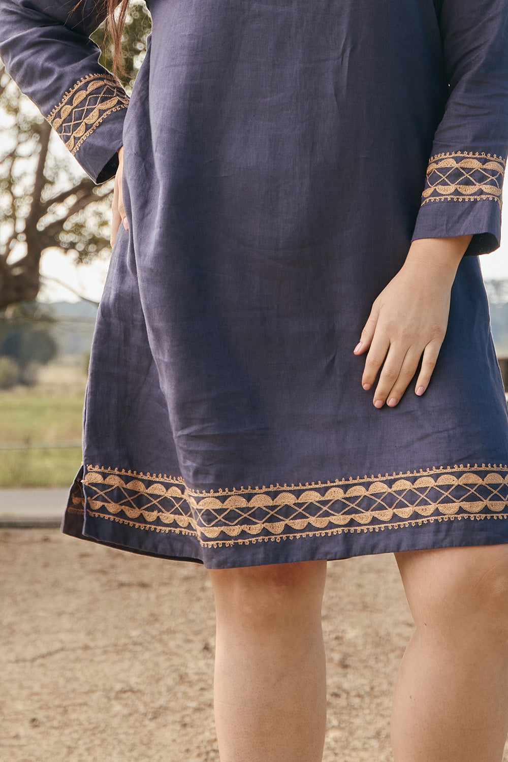 Boatneck Linen Shift Dress in Slate