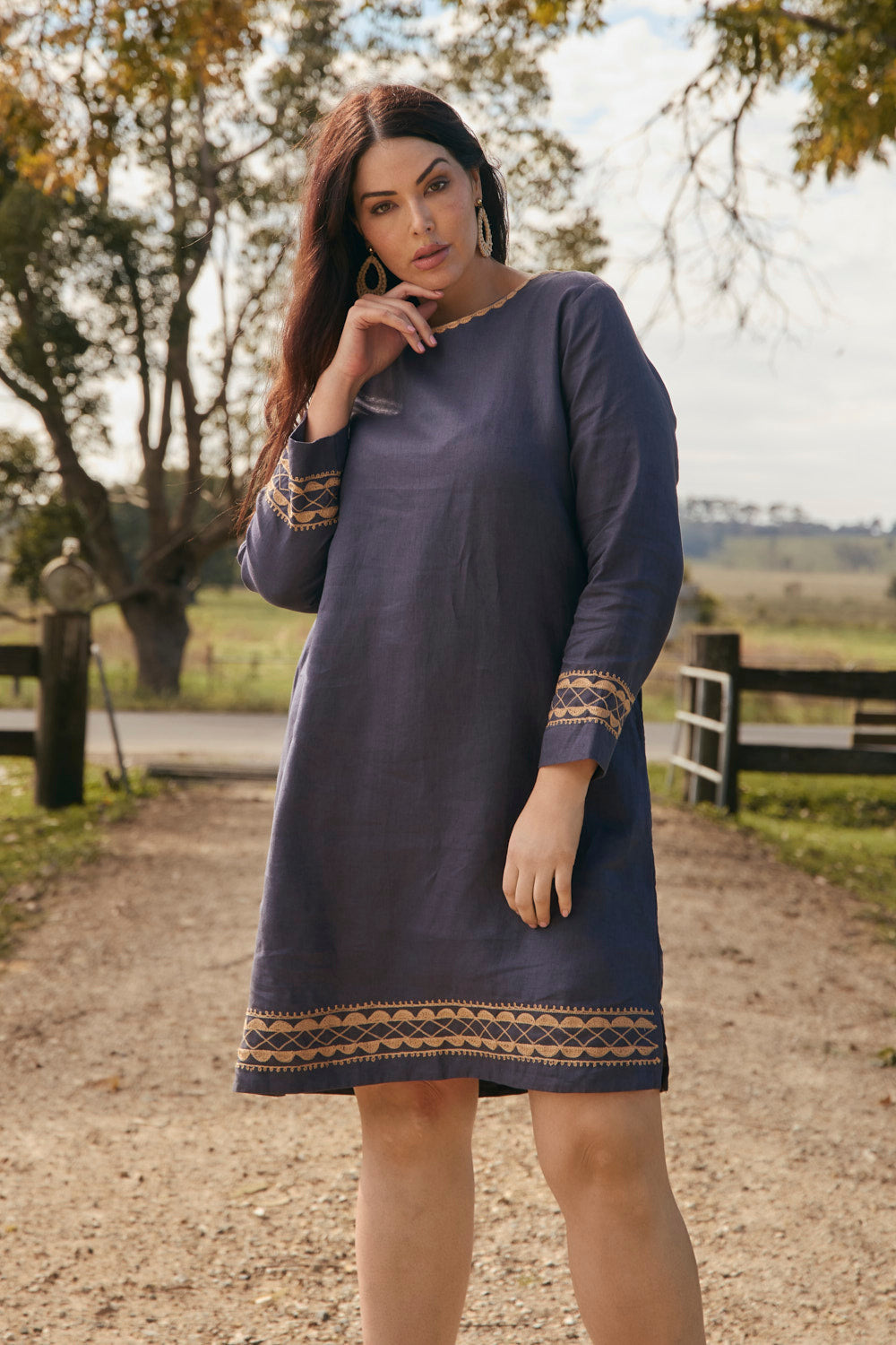 Boatneck Linen Shift Dress in Slate, Short Dress - Adrift Clothing