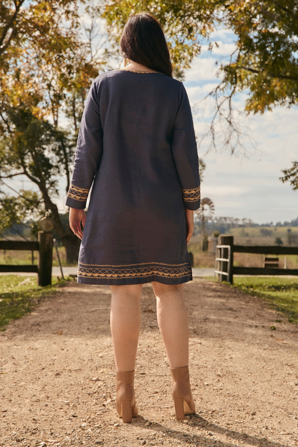 Boatneck Linen Shift Dress in Slate