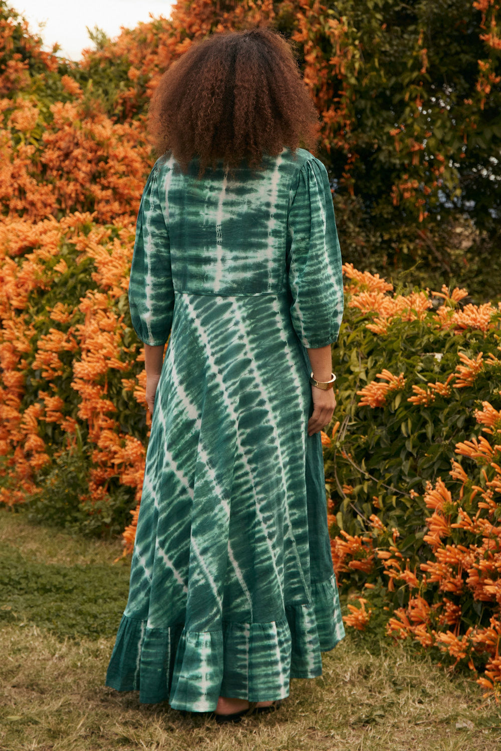 Bonnie Umbrella Dress in Shibori Green