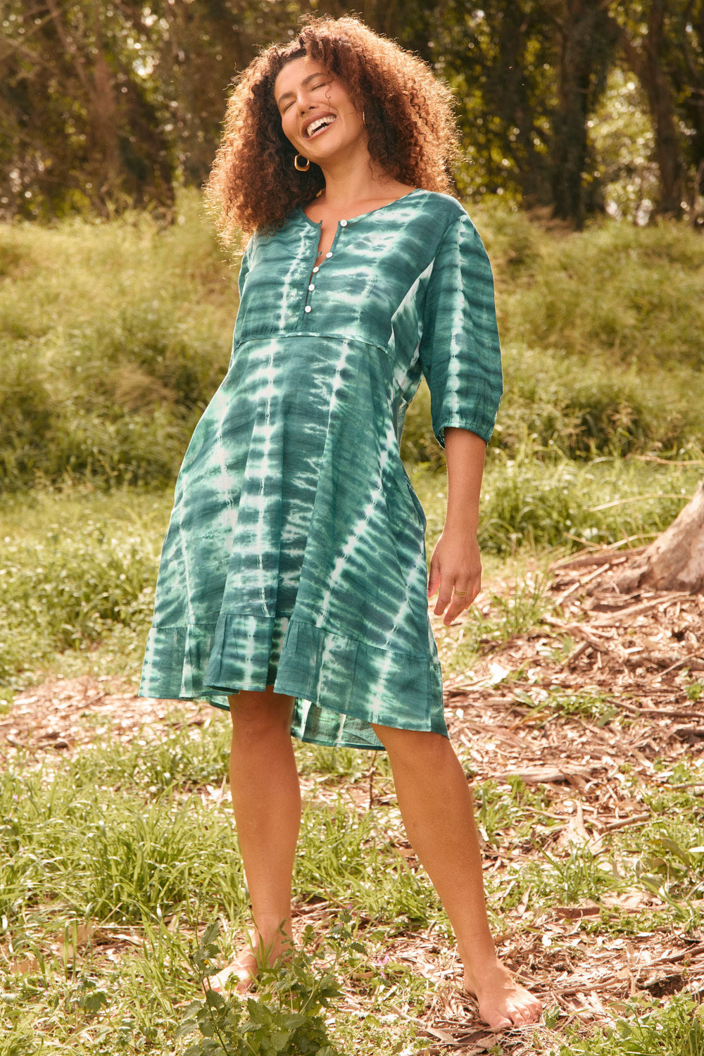 Bonnie Umbrella Short Dress in Shibori Green