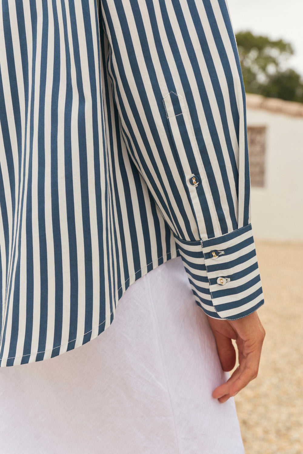 Boyfriend Shirt in Navy Stripe